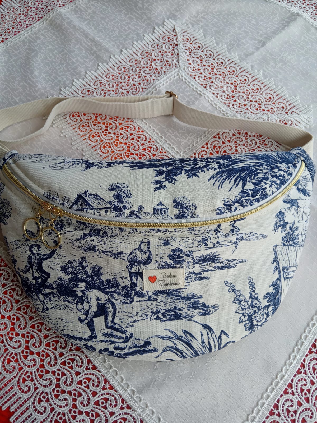 Sac Banane Toile de Jouy blu