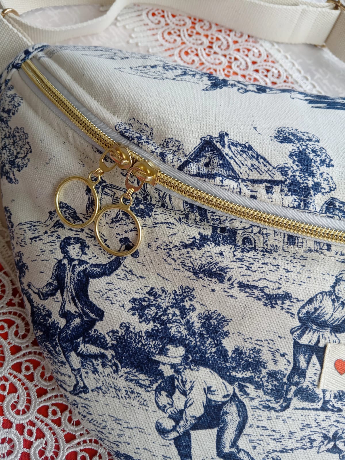 Sac Banane Toile de Jouy blu