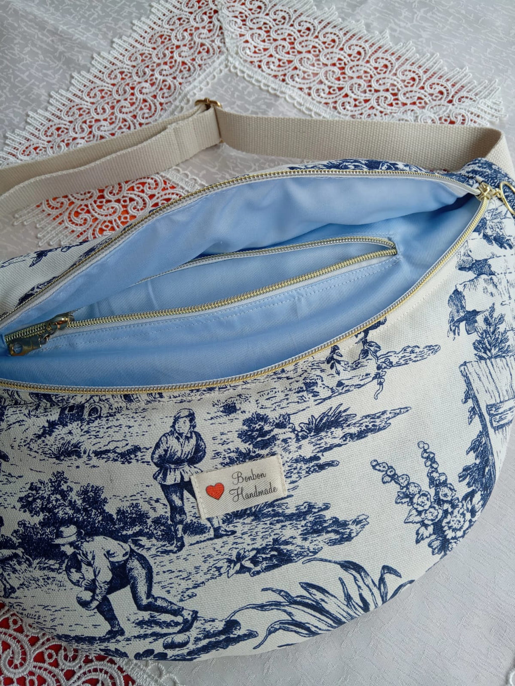 Sac Banane Toile de Jouy blu